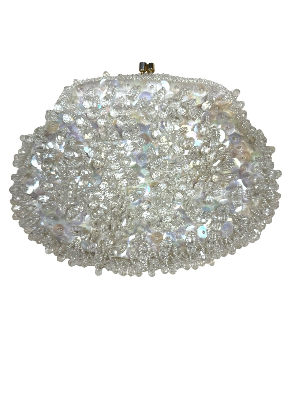 Vintage 1950s Cream White Beaded Iridescent Clutch Bag 7x5.5”
